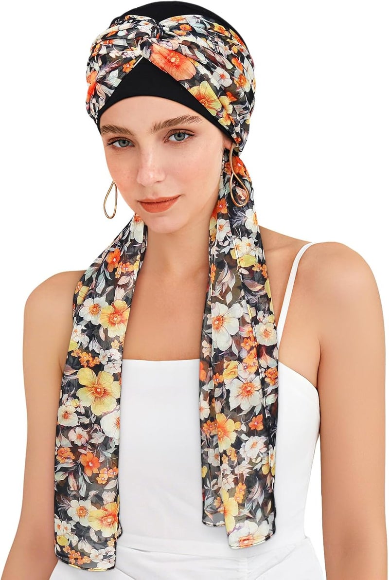 Awefeel Chemo Hats for Women – Extra Long 47" Chiffon Scarf – Soft Cancer Headwear for Hair Loss – Stylish Chemo Caps - Image 1